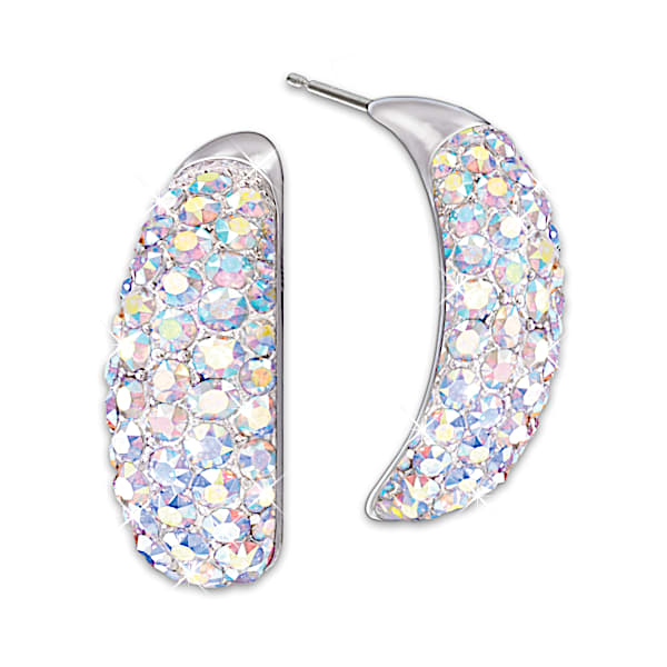 Aurora Borealis Rhodium Plated Earrings Featuring A Unique Arched