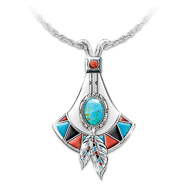 【AG X JOSILVER】Protractor Necklace - Turquoise Sacred Stone Womens Sterling Silver Necklace With Turquoise