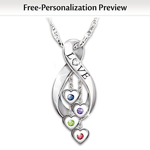 Birthstone Diamond Family Personalized Pendant Necklace
