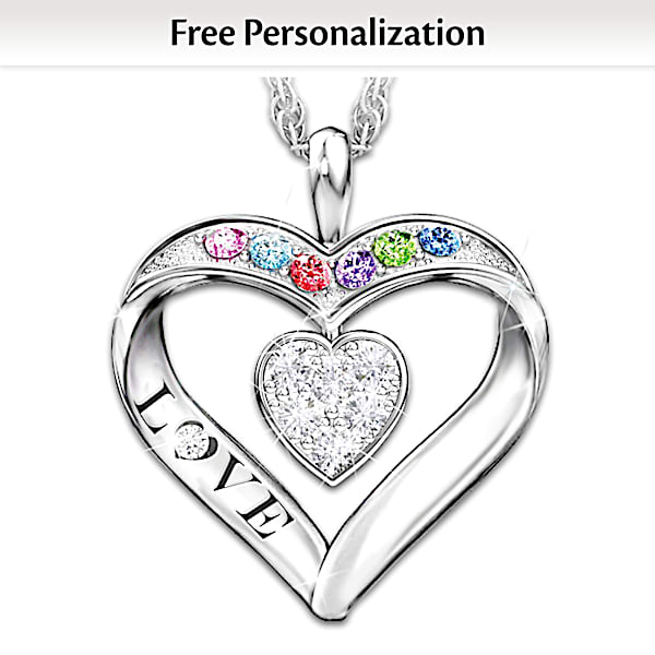 Surrounded By Love Womens Heart Shaped Personalized Diamond And Crystal Pendant Necklace