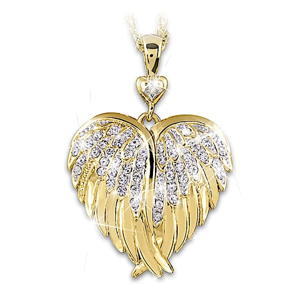 Guardian Angel Embrace Womens Crystal And Diamond Heart-Shaped