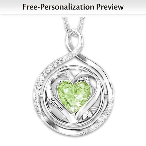Never Ending Love Granddaughter Heart Shaped Sterling Silver Personalized Birthstone Flip Pendant Necklace
