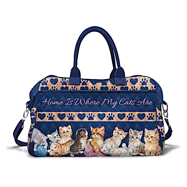 Jurgen Scholz Heart And Home Kittens Cat Themed Duffel Style Weekender Bag
