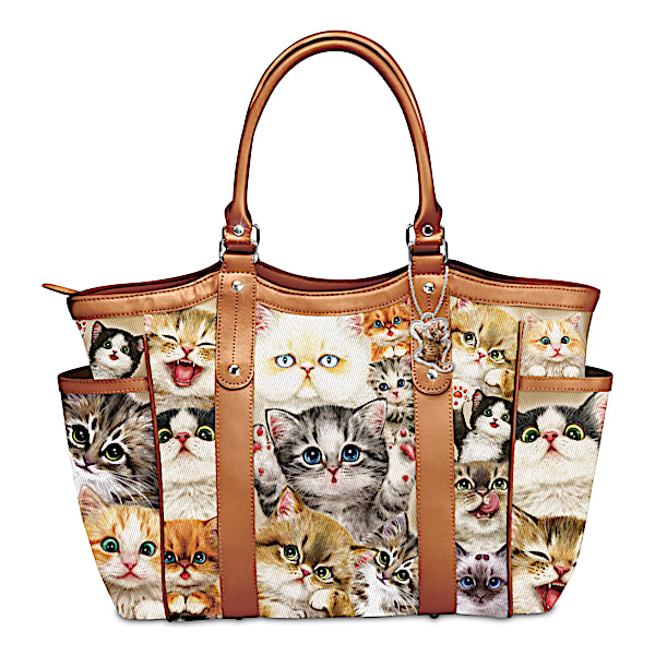 Cats With Purr-sonality Womens Poly Twill Cat-Themed Shoulder Tote