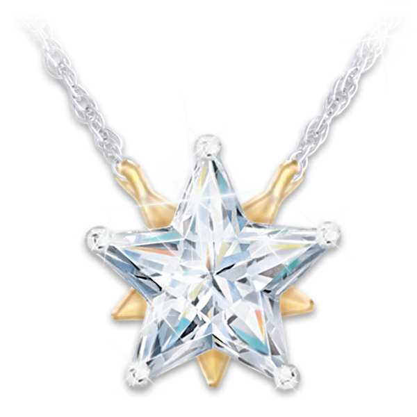 Daughter Star-Cut Simulated Diamond Pendant Adorned With 18K Gold