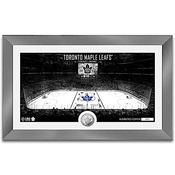 Toronto Maple Leafs Arena Framed Wall Decor Featuring A Black And White Full Length Photo Of The Ice Before A Capacity Crowd Of Leafs Fans