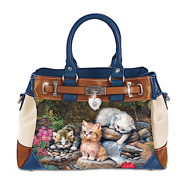Playful Kittens Handbag With Adjustable Shoulder Strap Featuring