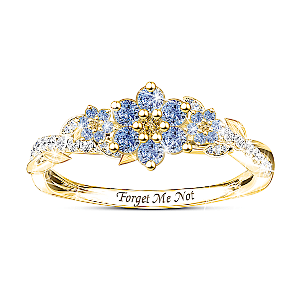 Simulated Blue Gemstone And Simulated Diamond Remembrance Ring