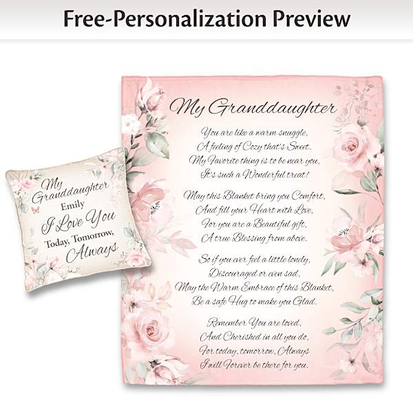 Warm Wishes For My Granddaughter Gift Set Featuring A 127 cm W x 152.4 cm Hypoallergenic Pastel Blanket And Matching Floral Pillow Personalized With Her Name