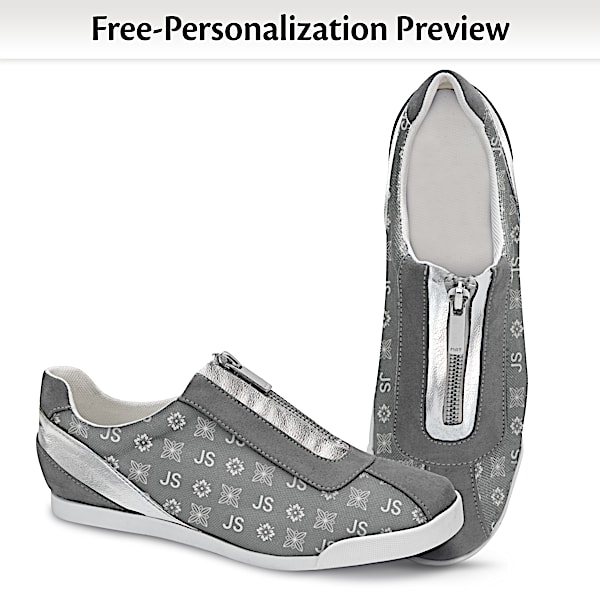 Personalized Grey Canvas Zipper Shoes Featuring An All-Over